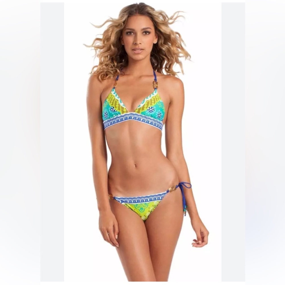 Trina Turk Seychelles Triangle Bikini Top with matching tie Bottoms medium